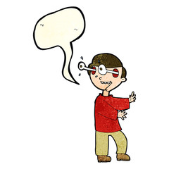 cartoon boy with popping out eyes with speech bubble