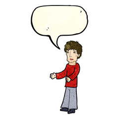 cartoon man explaining with speech bubble