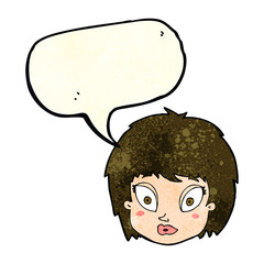 cartoon surprised female face with speech bubble