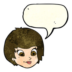 cartoon female face with speech bubble