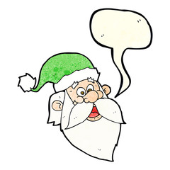 cartoon jolly santa claus face with speech bubble