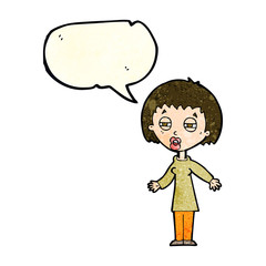 cartoon tired woman with speech bubble