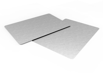 Stack of blank business card on white background with soft shadows.