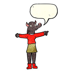 cartoon pointing werewolf woman with speech bubble