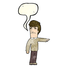 cartoon man pointing with speech bubble