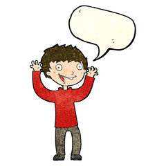 cartoon excited boy with speech bubble