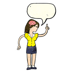 cartoon woman with clever idea with speech bubble