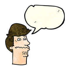 cartoon nervous man with speech bubble