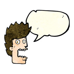 cartoon terrified man with speech bubble