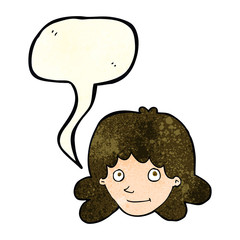 cartoon happy female face with speech bubble