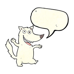 Obraz premium cartoon happy wolf with speech bubble