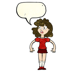 cartoon pretty girl with shocked expression with speech bubble