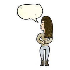 cartoon woman ignoring with speech bubble