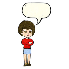 cartoon proud woman with speech bubble