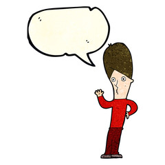 cartoon man waving with speech bubble