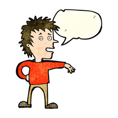 cartoon man making dismissive gesture with speech bubble