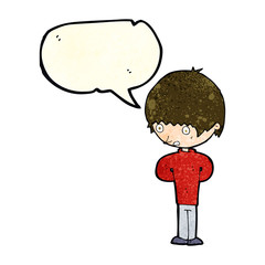 cartoon nervous boy with speech bubble