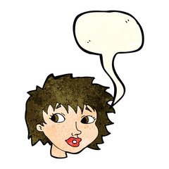 cartoon surprised woman with speech bubble