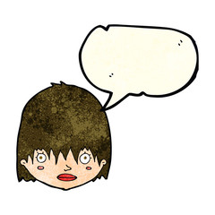 cartoon staring woman with speech bubble