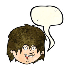 cartoon happy man with speech bubble