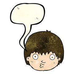 cartoon curious boy with speech bubble
