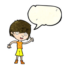 cartoon boy with positive attitude with speech bubble