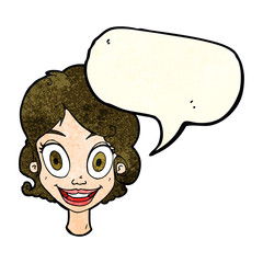 cartoon happy woman with speech bubble