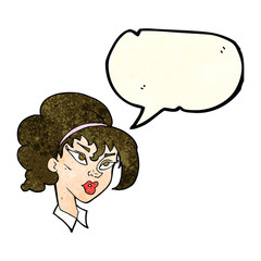 cartoon pretty woman with speech bubble