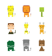 Zoo Animal Square Faces Vector Illustration