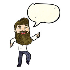 cartoon man with beard laughing and pointing with speech bubble