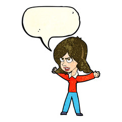cartoon woman gesturing with speech bubble