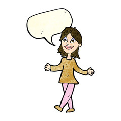 cartoon woman with no worries with speech bubble