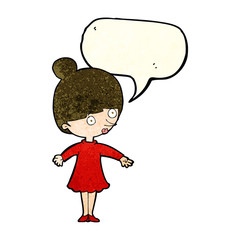 cartoon surprised woman with speech bubble