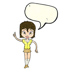 cartoon woman making point with speech bubble