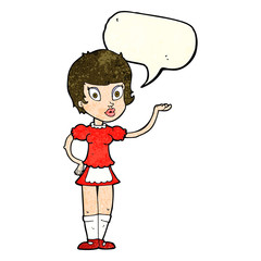 cartoon waitress with speech bubble
