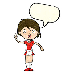 cartoon waitress making hand gesture with speech bubble