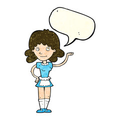 cartoon maid with speech bubble