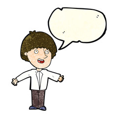 cartoon happy man with speech bubble