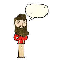 cartoon serious man with beard with speech bubble