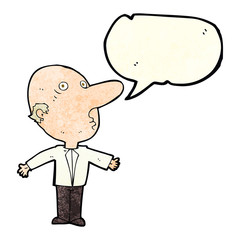 cartoon confused middle aged man with speech bubble