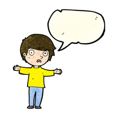 cartoon worried boy with speech bubble