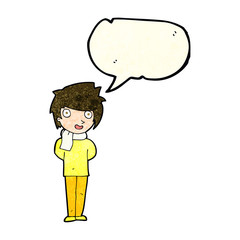 cartoon friendly man with speech bubble