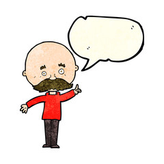 cartoon bald man with idea with speech bubble