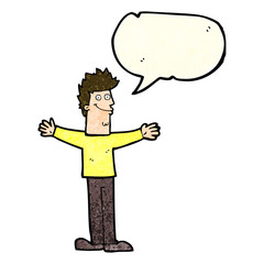 cartoon happy man with speech bubble