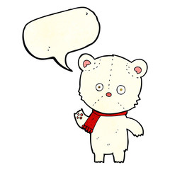 cartoon waving polar bear with speech bubble