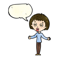 cartoon suspicious woman with speech bubble