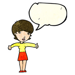 cartoon woman giving thumbs up symbol with speech bubble