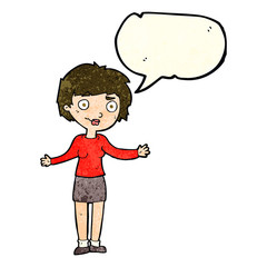 cartoon confused woman with speech bubble