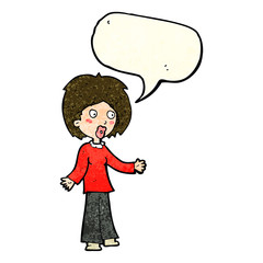 cartoon surprised woman with speech bubble