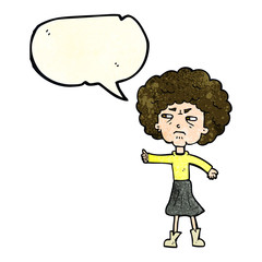 cartoon annoyed old woman with speech bubble